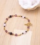 Rose Quartz bracelet - Gemstone and Purple cube bead gold chain bracelet - Image 7