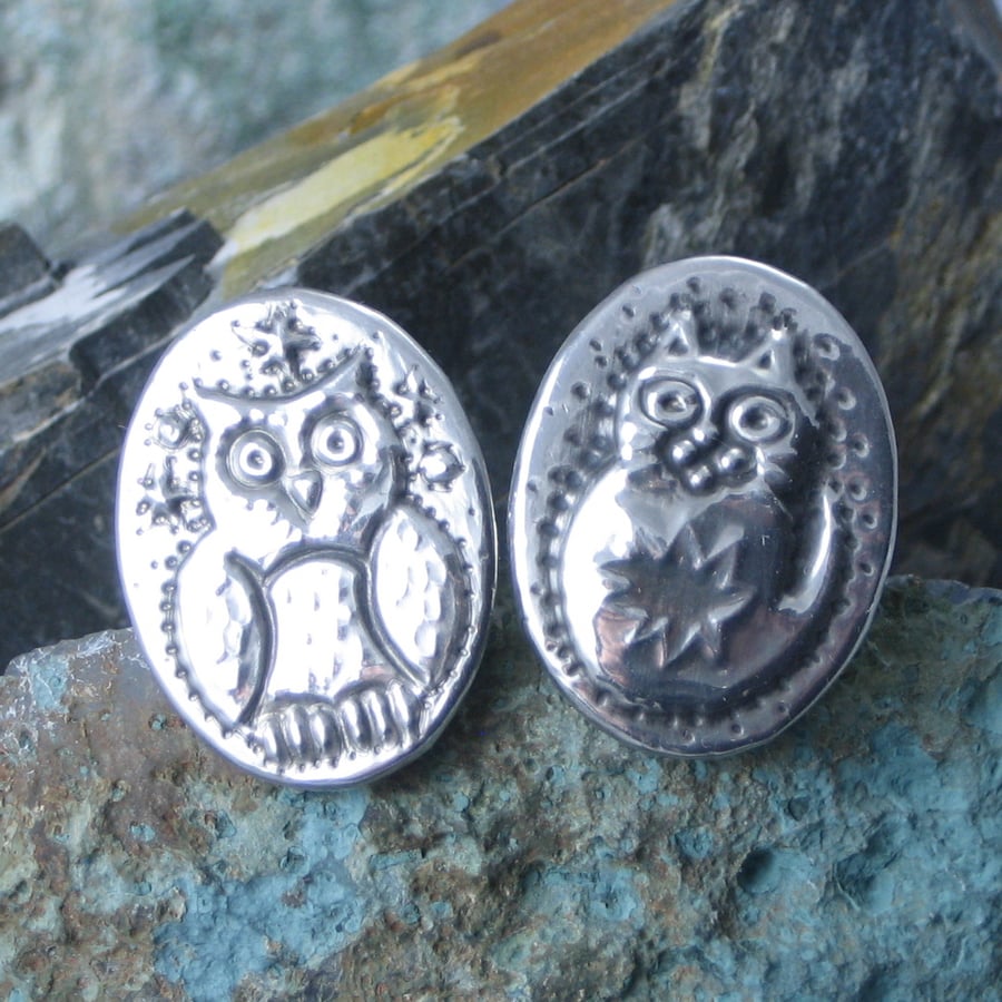 The Owl and the Pussycat Cufflinks in Silver Pewter