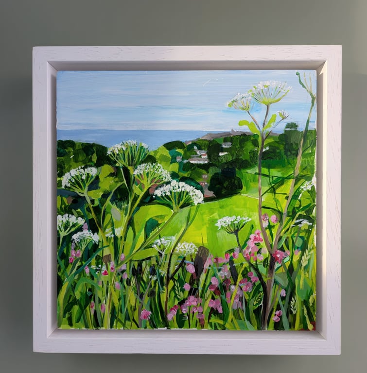 Original Acrylic Painting - wild flower painting wooden box canvas framed
