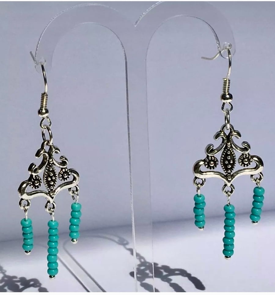 Turquoise Beaded Dangle Earrings
