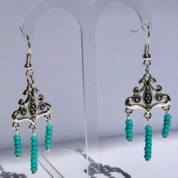 Turquoise Beaded Dangle Earrings