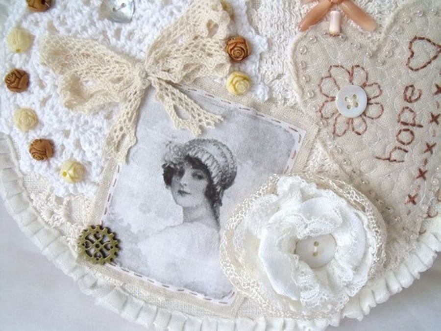 cottage chic vintage style mixed media hoop art wall hanging