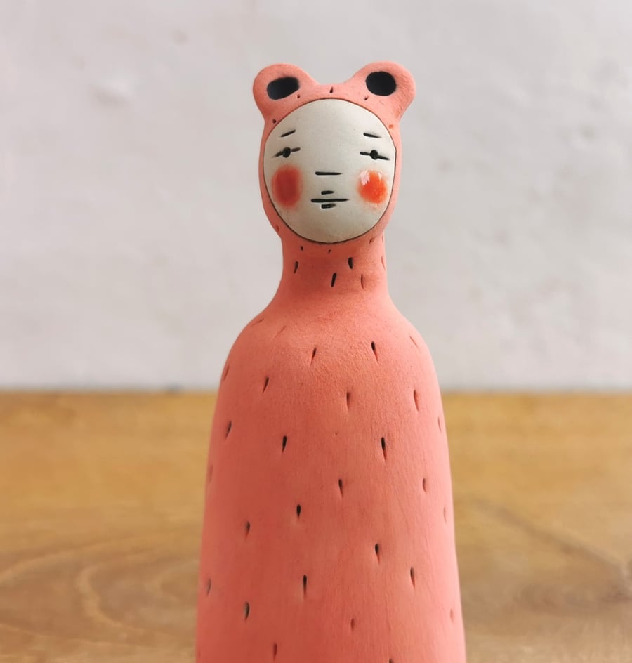 Ceramic figurine Peculiar Person ornament in salmon pink