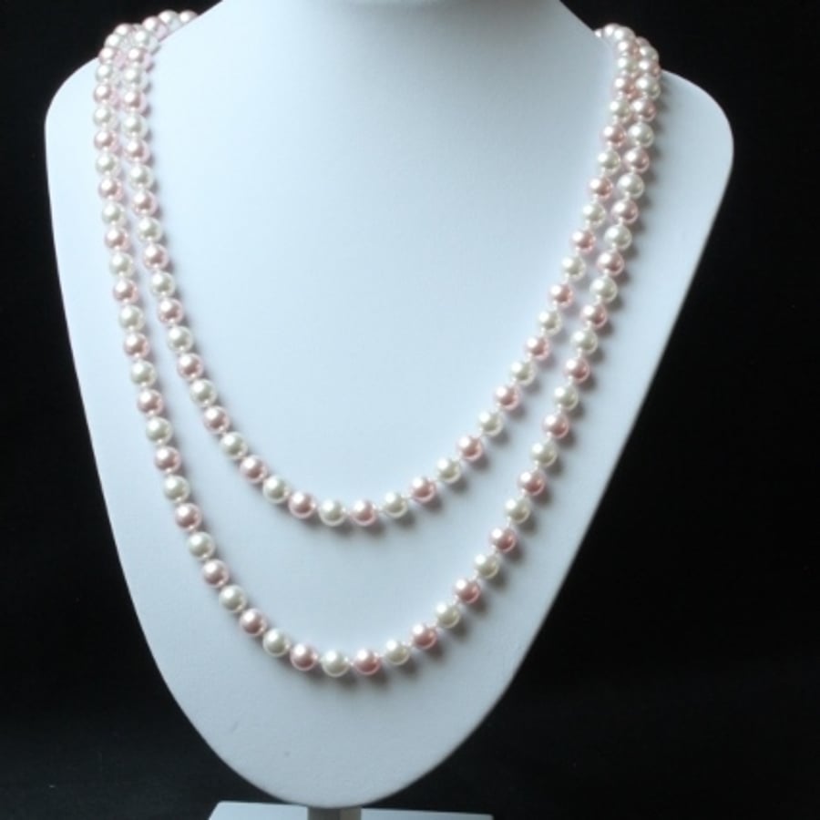 Long Pearly Pink and White Necklace