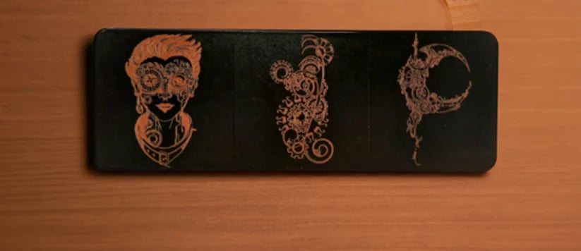 6 Steampunk coasters, Black Veneer, Bumper Feet