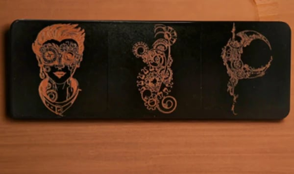 6 Steampunk coasters, Black Veneer, Bumper Feet