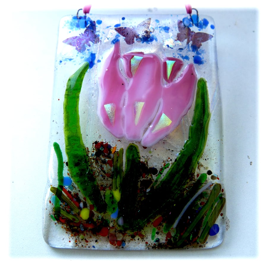  Tulip Picture Fused Glass Flower Hhanging