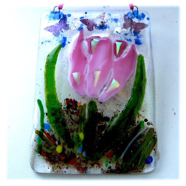  Tulip Picture Fused Glass Flower Hhanging