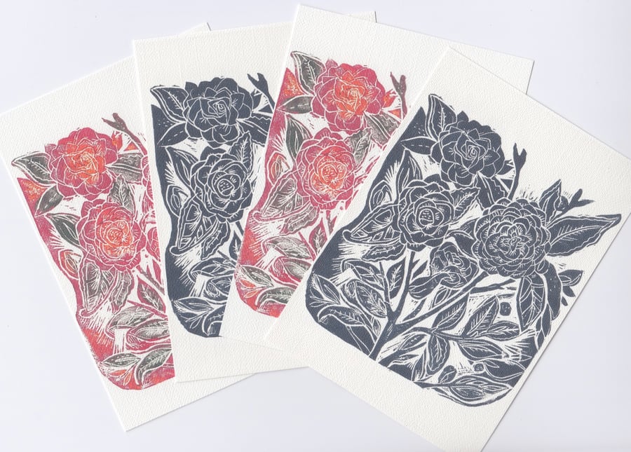 Rose Postcard Set. A6 Linocut Prints