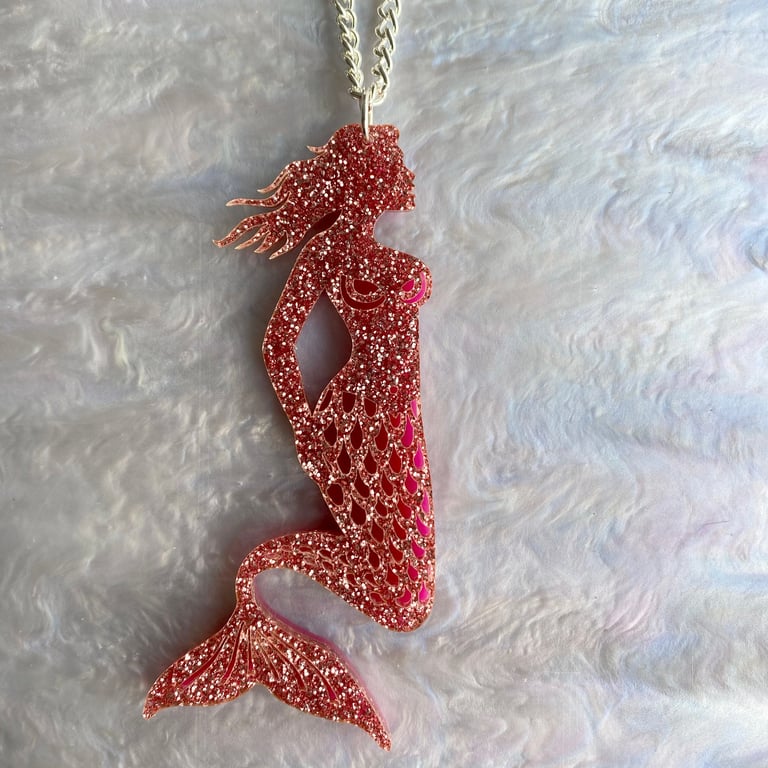Mermaid pink glitter acrylic statement necklace
