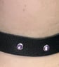 Black Leather Choker with 7 Purple Gemstones (custom sized 14"-16")