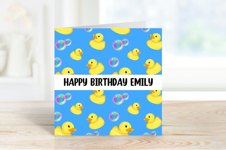 Personalised Handmade Rubber Duck Birthday Card  Any Age Birthday Card