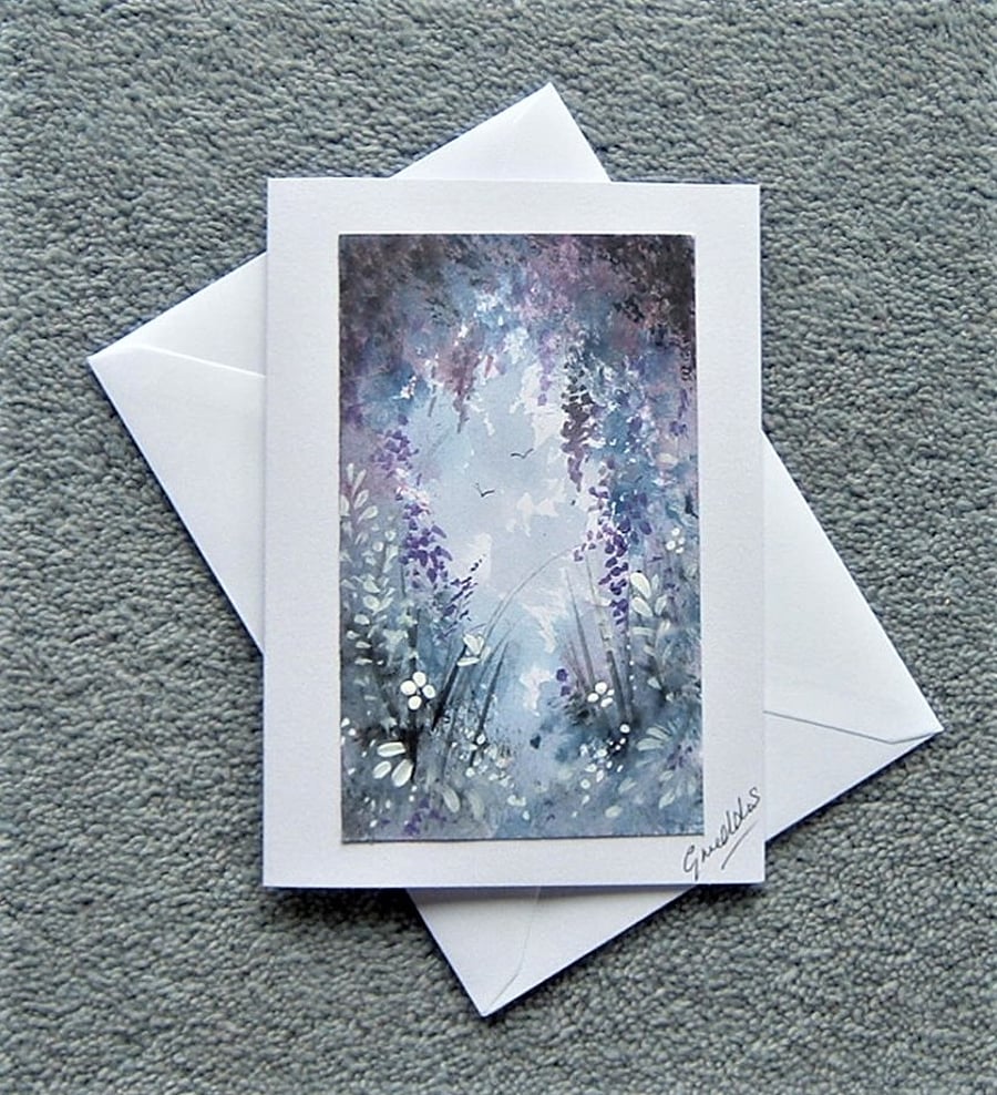 watercolour fantasy landscape hand painted blank greetings card ( ref F 240 )