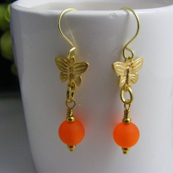 Orange Polaris and Butterfly Charm Earrings