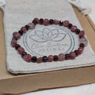 Strawberry quartz and garnet gemstone stretch bracelet 
