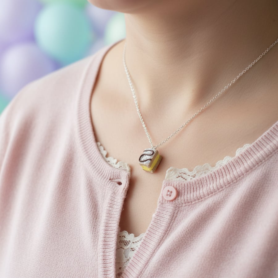 Vanilla Slice Necklace Custard Cake Miniature Food Jewellery