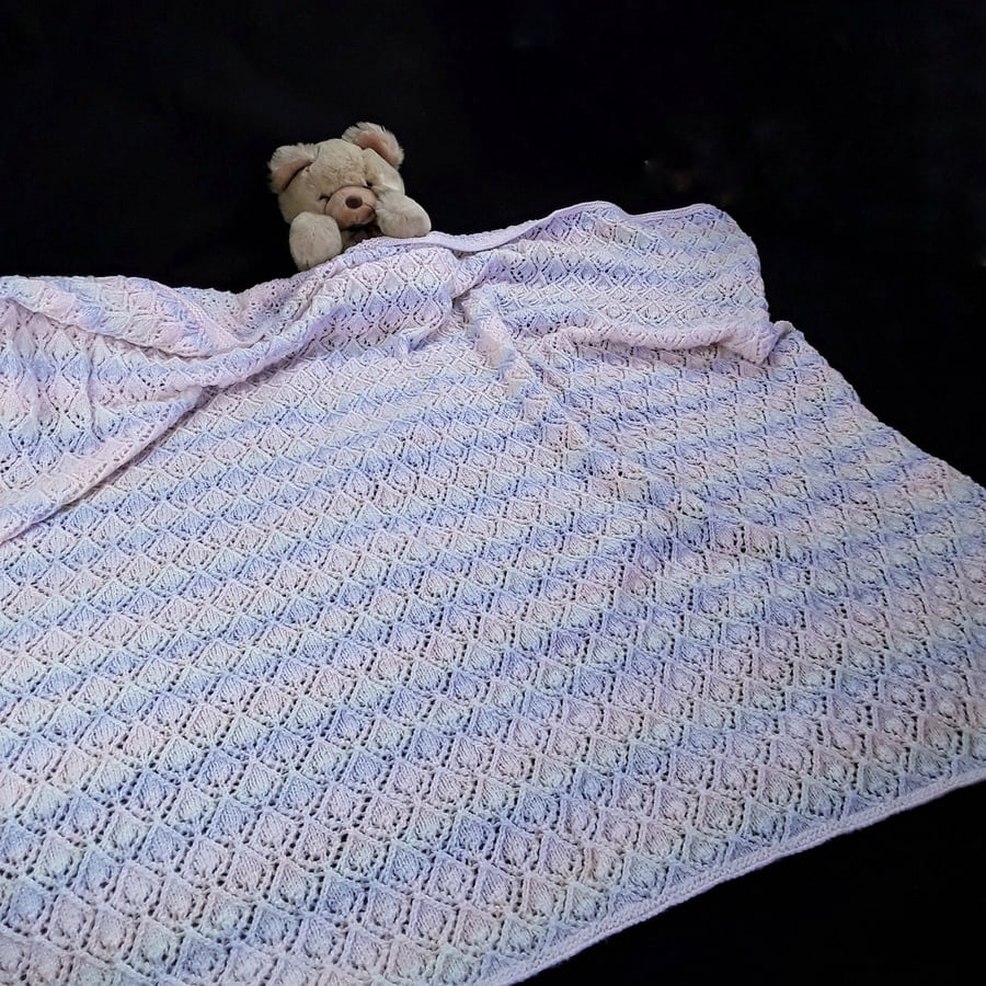 Hand knitted heirloom baby shawl blanket afghan - receiving blanket