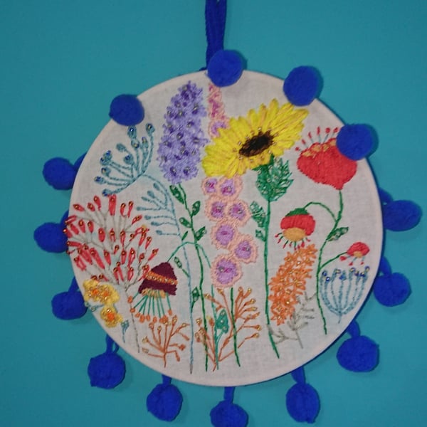 Wild flowers Embroidery, Wall Decoration, Cottagecore 