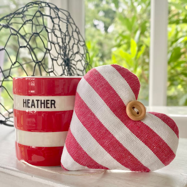 CLASSIC RED AND WHITE STRIPED HEART DECORATION - lavender or padded