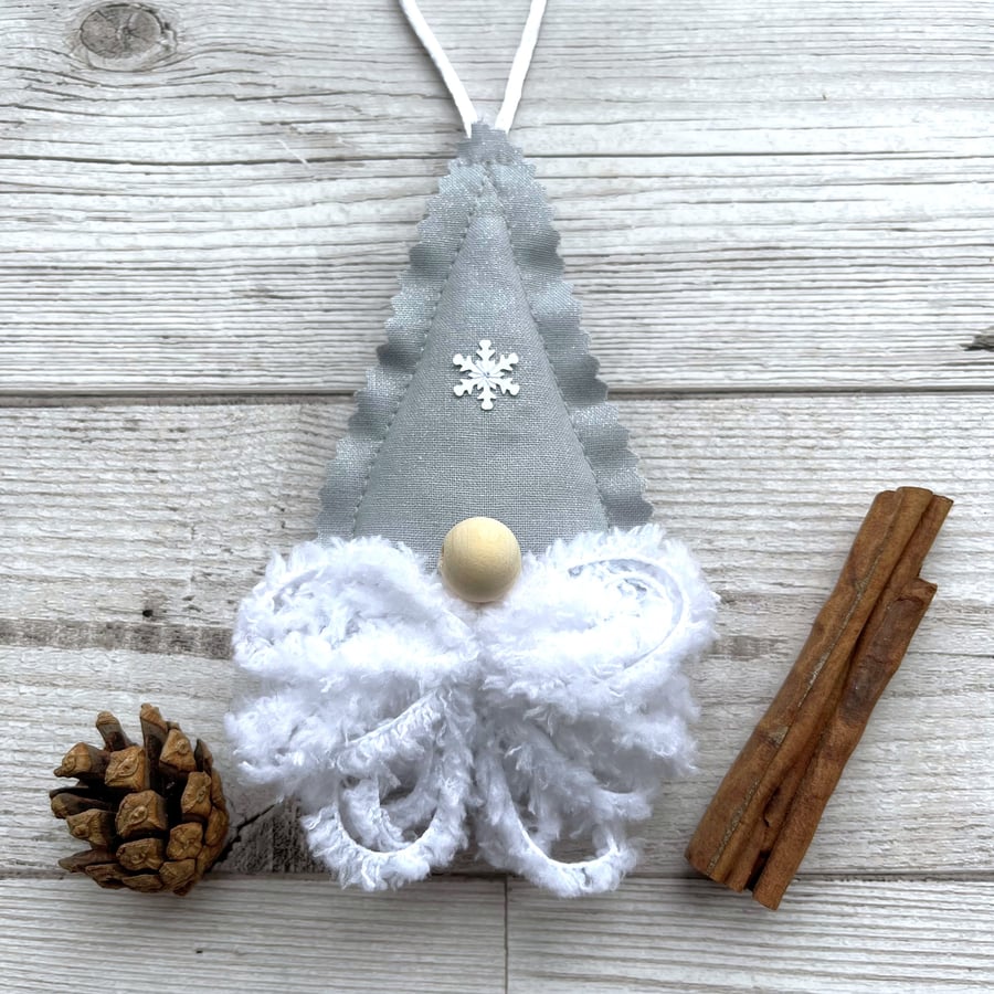 Sparkly Grey Gnome Hanging Christmas Decoration