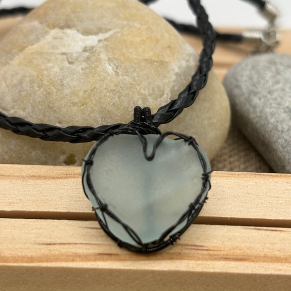 Sea glass heart pendant - Seafoam green - Made in Scotland