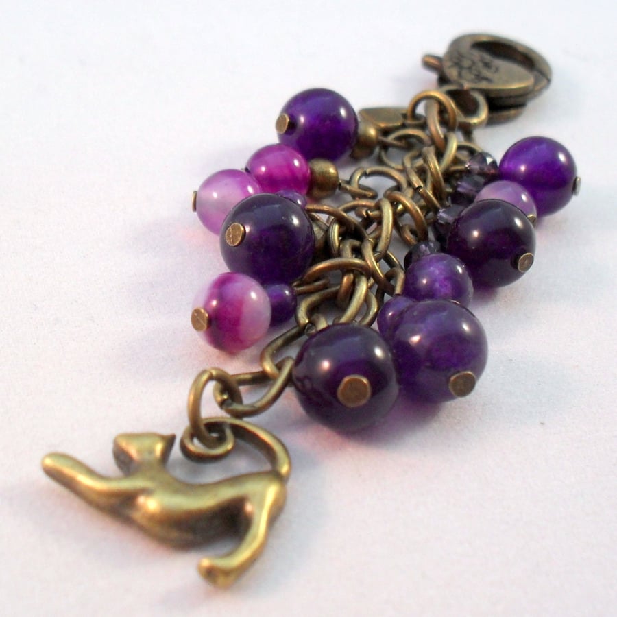 Purple and Bronze Cat Bag Charm