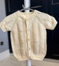 Hand-Knitted Baby Short Sleeve Vest with Eyelet & Cable Pattern – Cream(12-18m)