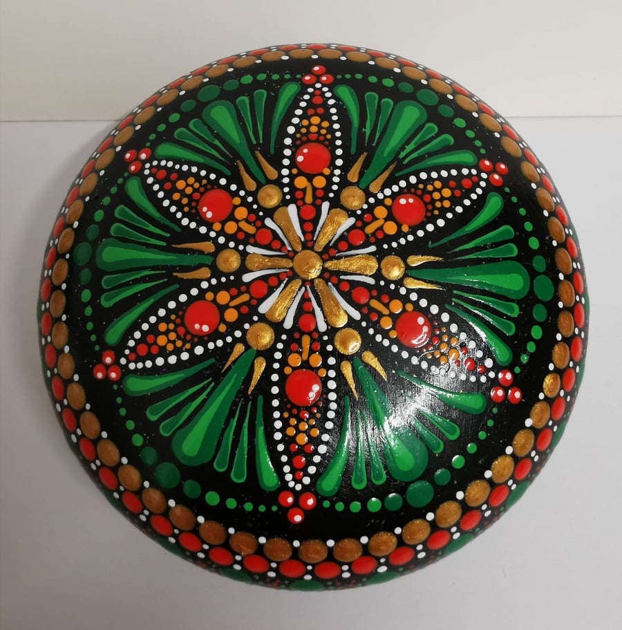 Hand painted 'jungle' mandala stone 