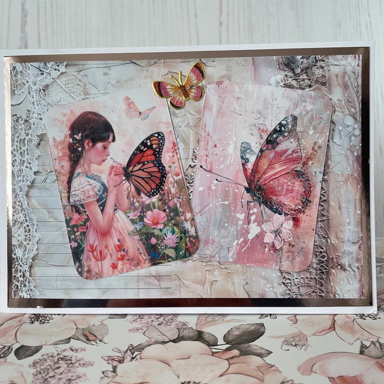 Greeting Card - Whimsy Girl & Butterflies - by Carolee Crafts - C221