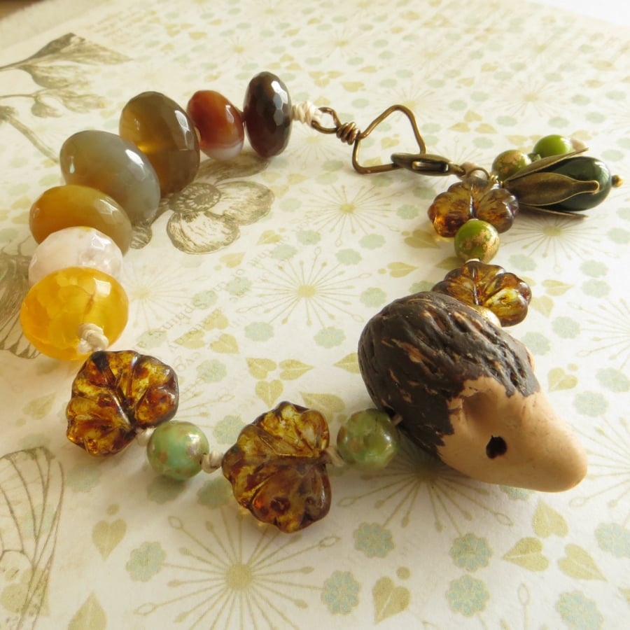 Hedgehog Bracelet, Woodland Bracelet, Autumn Gemstone Jewellery