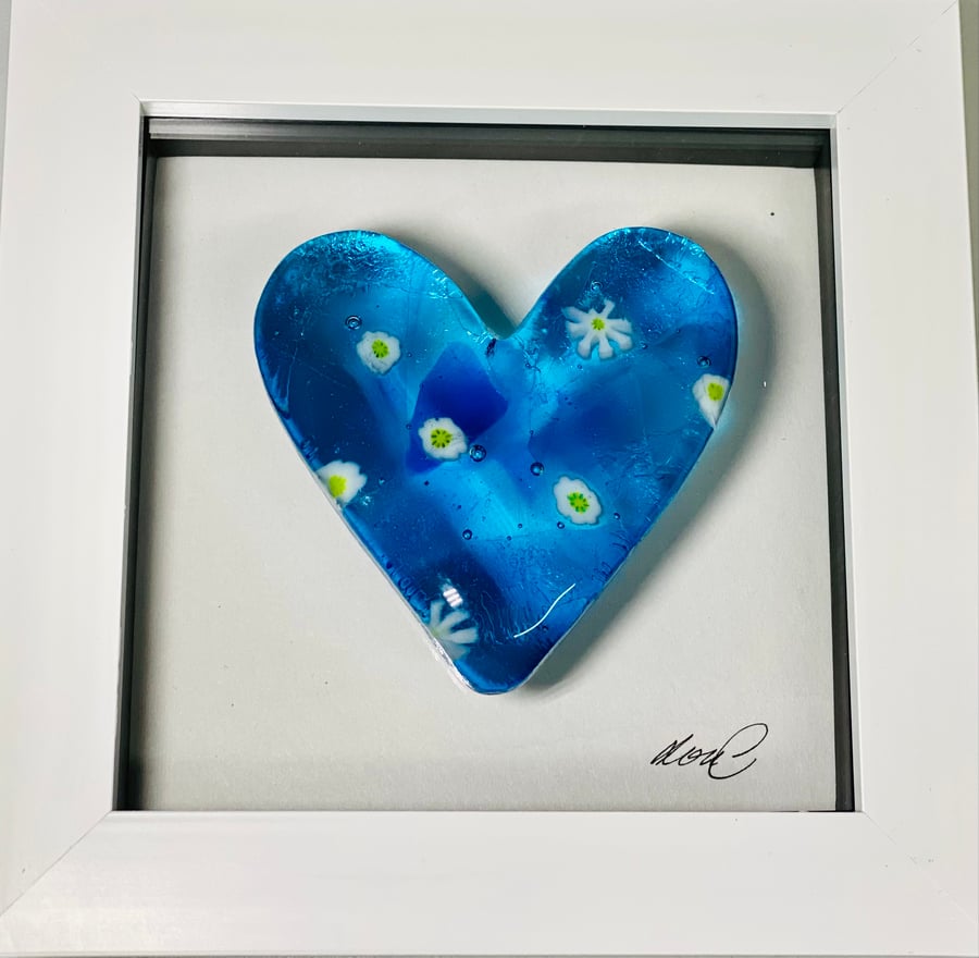 Fused glass  cast heart in a box frame, home accessory picture 
