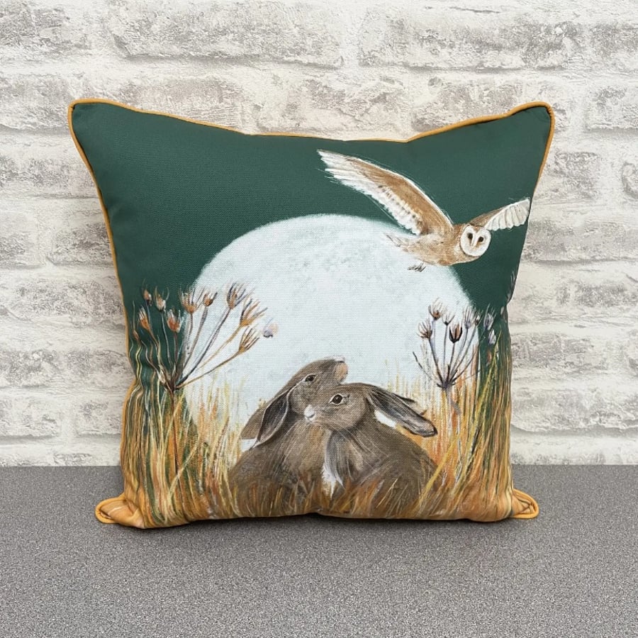 Moonlight Hares Handmade Cushion