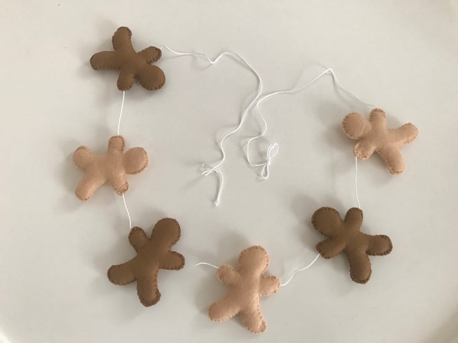 Gingerbread Men Felt Garland, Handmade Felt Decoration, Christmas Garland, Xmas 