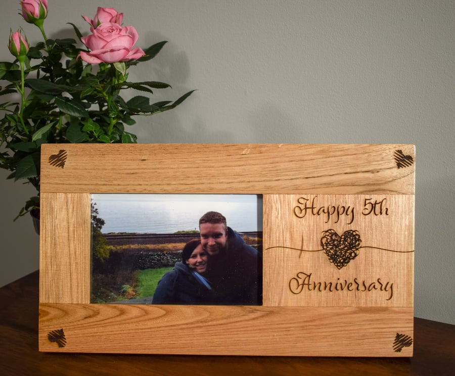 Solid Oak Photo Picture Frame - Personalised and Engraved - Made to Order