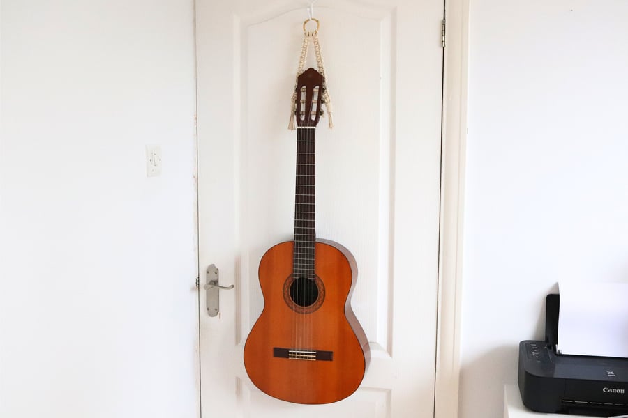 Acoustic Guitar Wall Hanger, Macrame Instrument Mount Bamboo Stand, Wall Decor, 