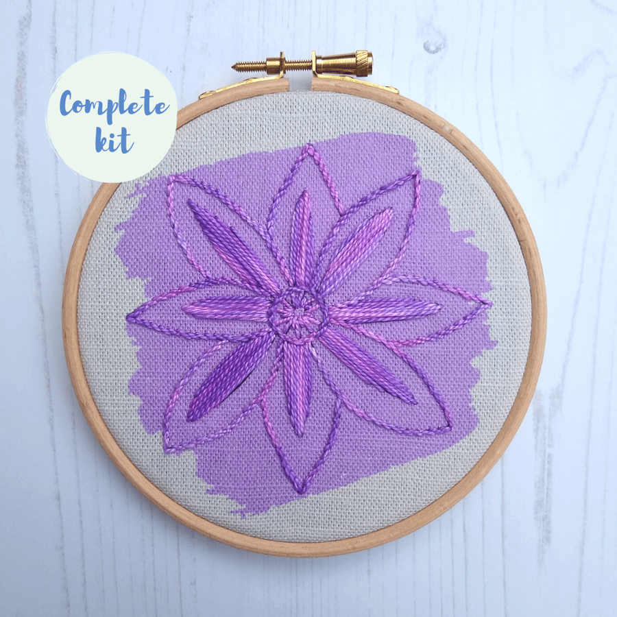 Clematis embroidery kit - candy