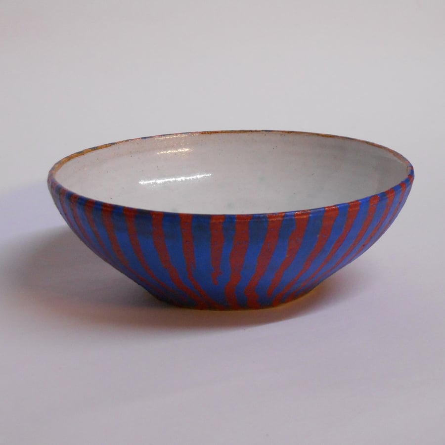 Ceramic Bowl, Gorgeous Petite stoneware red white and midnight blue.