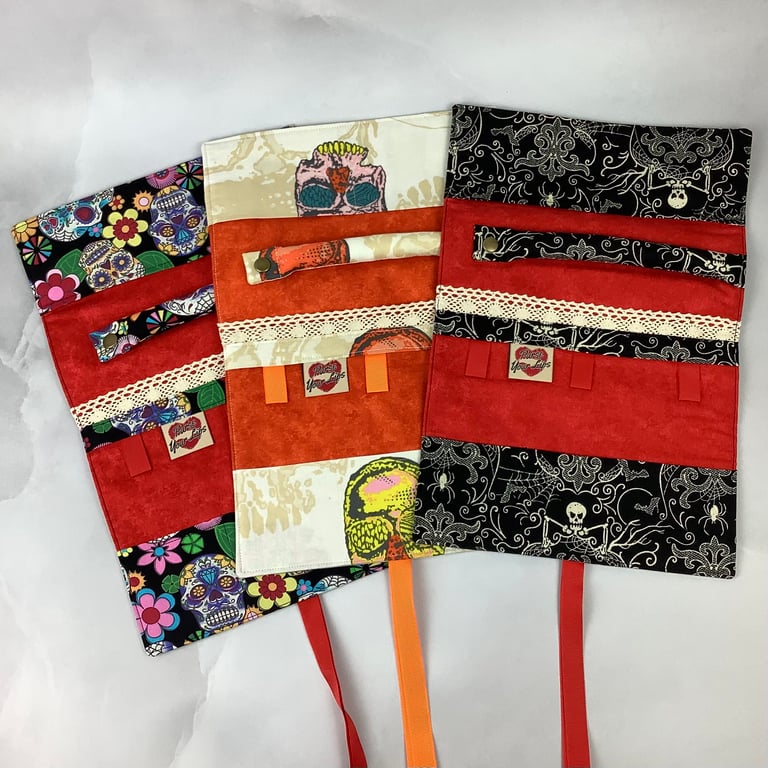 Skulls jewellery roll, Gothic jewellery storage, Travel organiser, 3 options