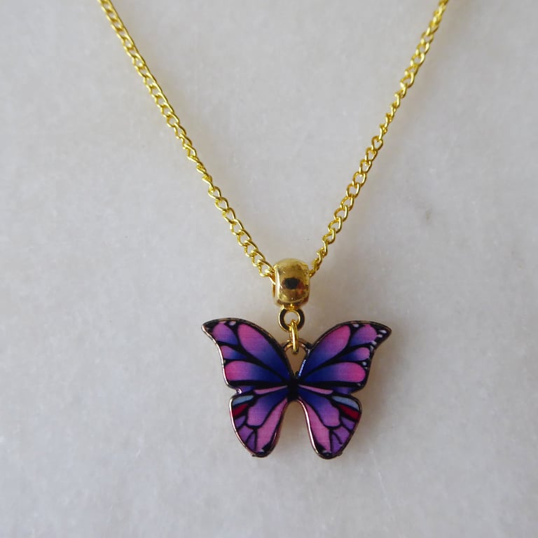 Purple Butterfly Pendant with gold plated Chain
