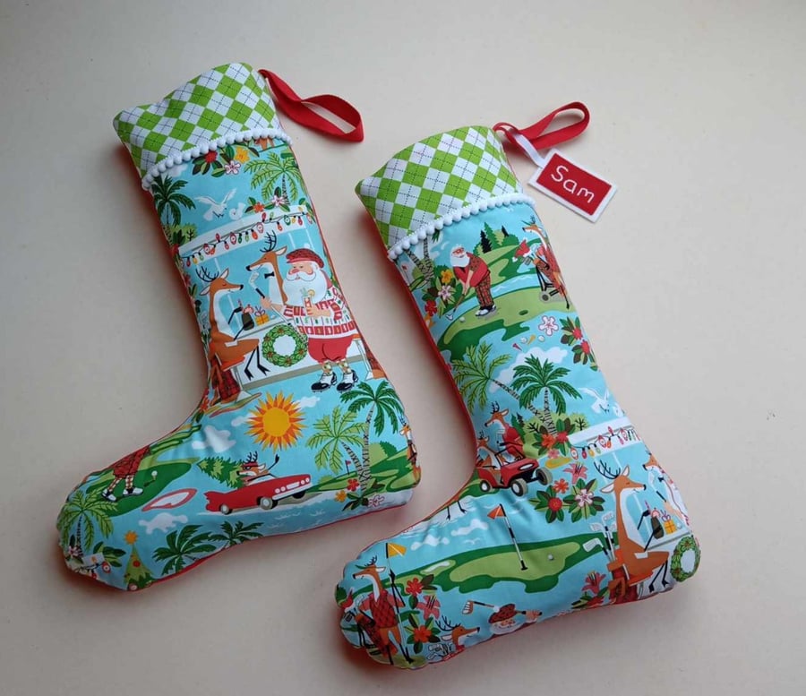 Christmas Stocking - Retro Golfing Santa