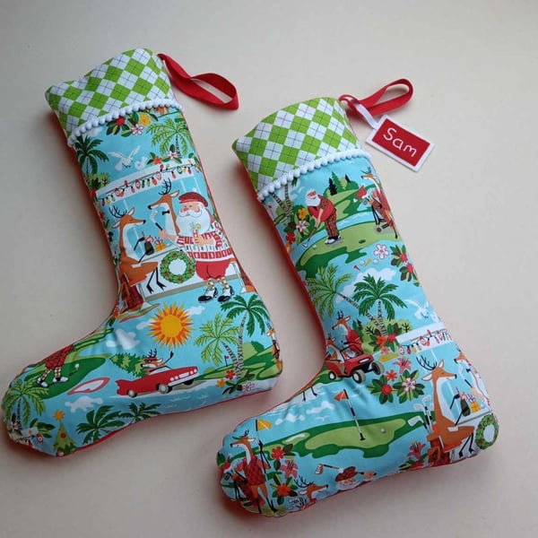 Christmas Stocking - Retro Golfing Santa