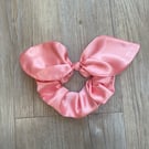 Large pink satin bow scrunchies 