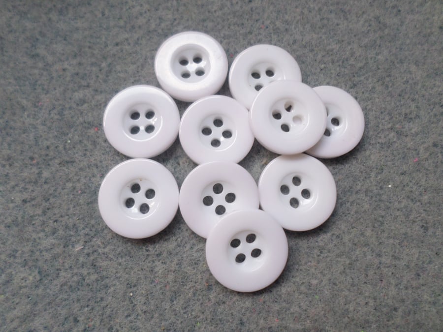 10 x 4-Hole Resin Buttons - Round - 15mm - White