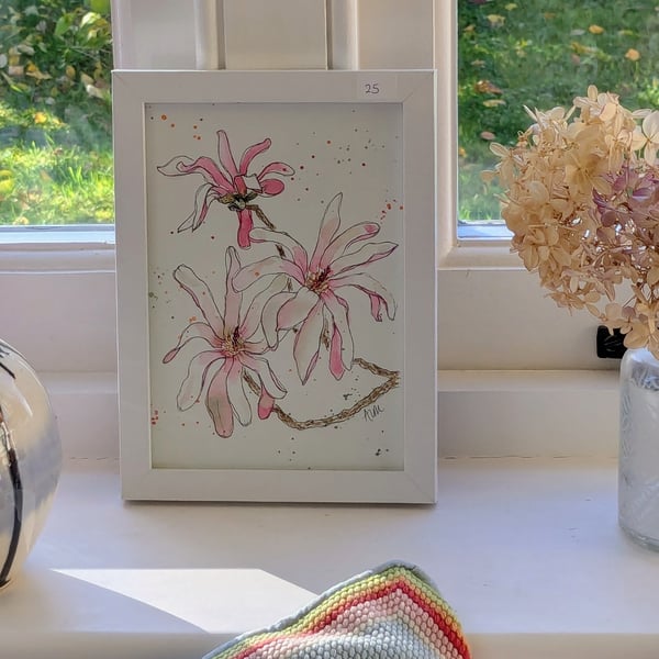 Magnolia Stellata, framed original watercolour painting 
