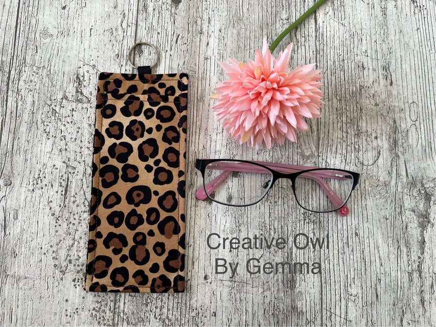 Fabric glasses pouch for lanyards leopard print design teacher nurse doctor