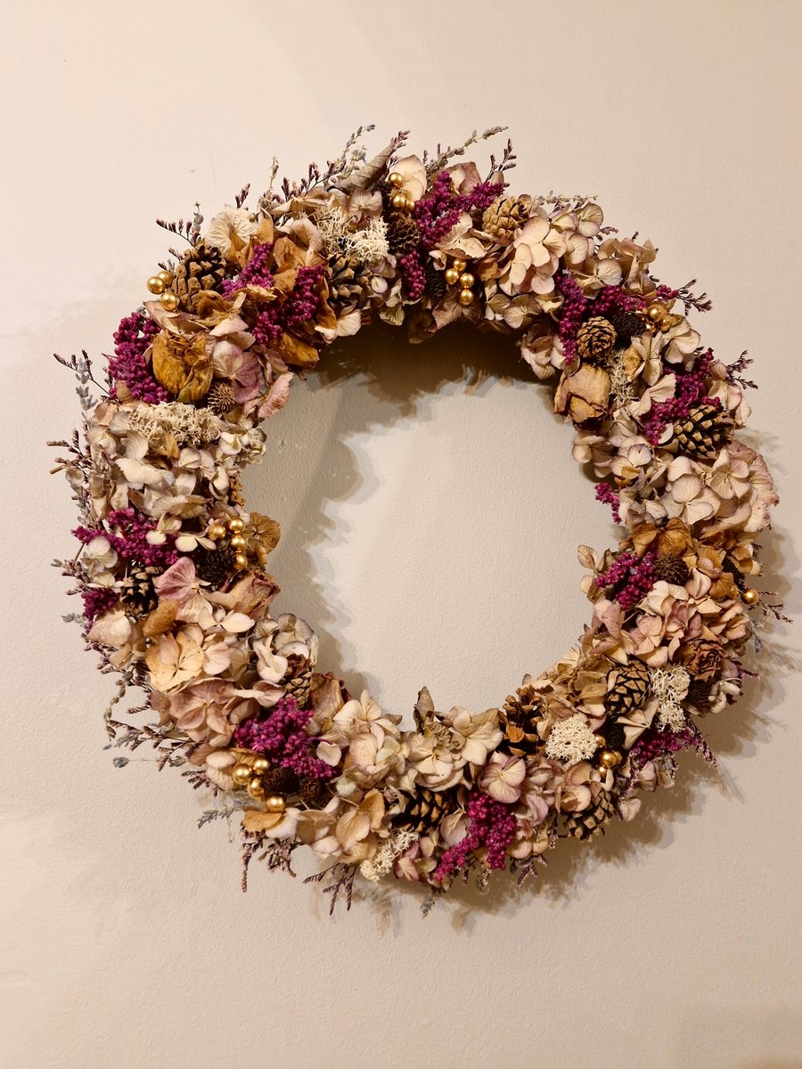 Very Large Hydrangea & Lavender Door, Wall Dried Flower Wreath. 45cm