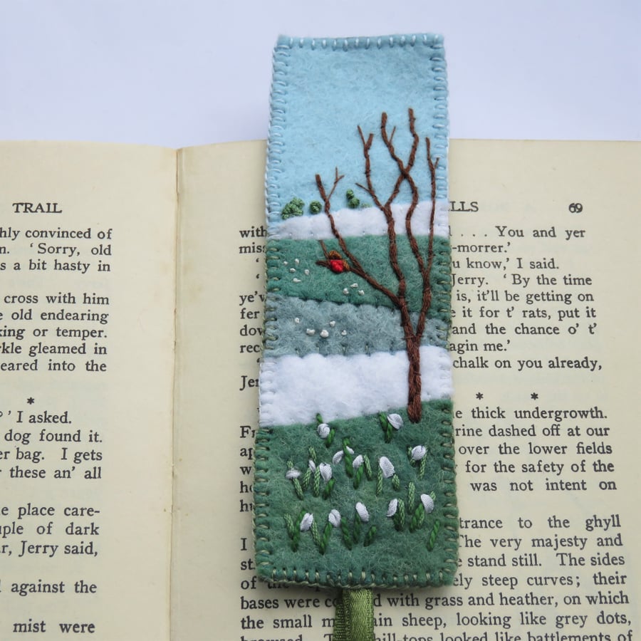 Snowdrops Embroidered Felt Bookmark