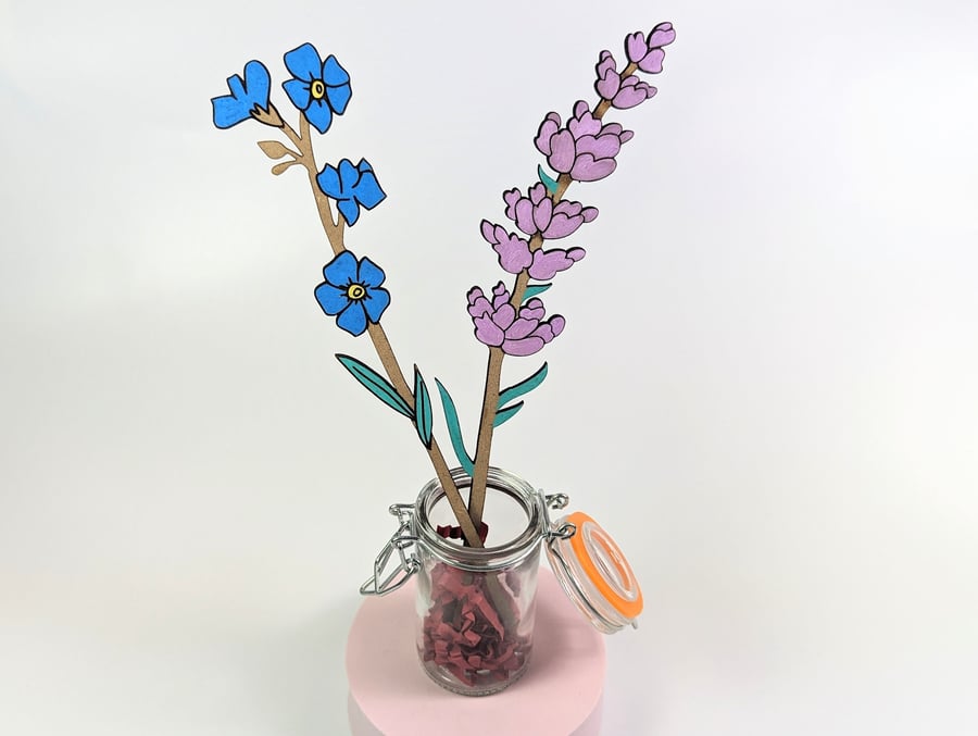 Wooden flowers hand-painted, british wild flowers, birth flowers, wood flowers