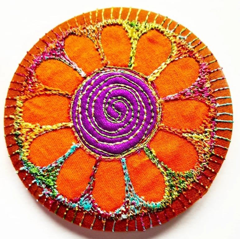 58mm Multicoloured Flower Textile Badge 