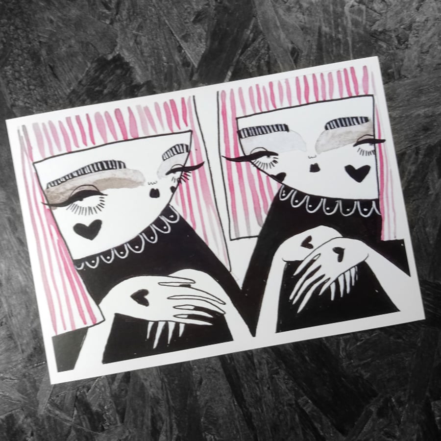 Two pink haired girls- Small Poster Print